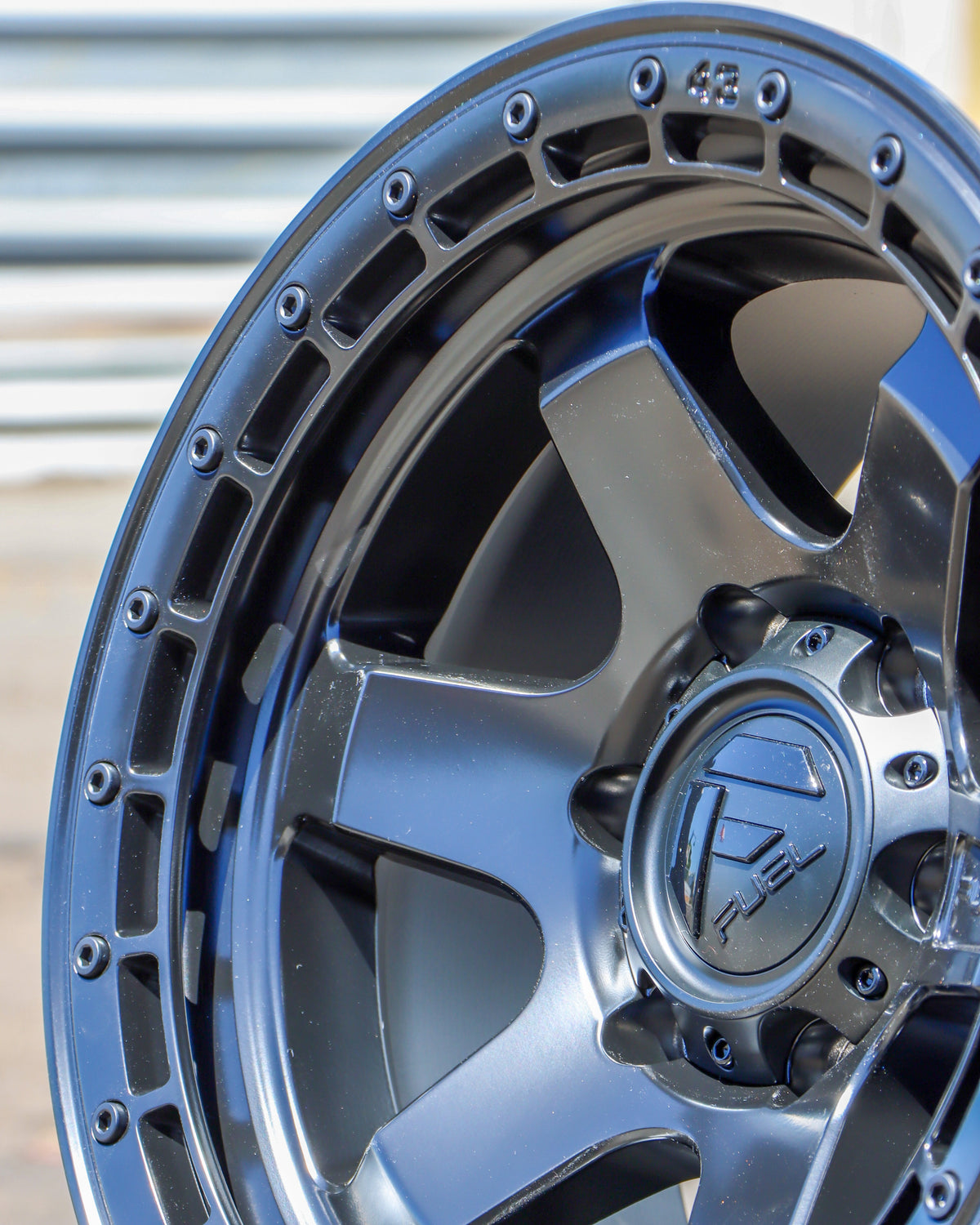 Close-up of a Fuel Block Wheel in a matte black finish.