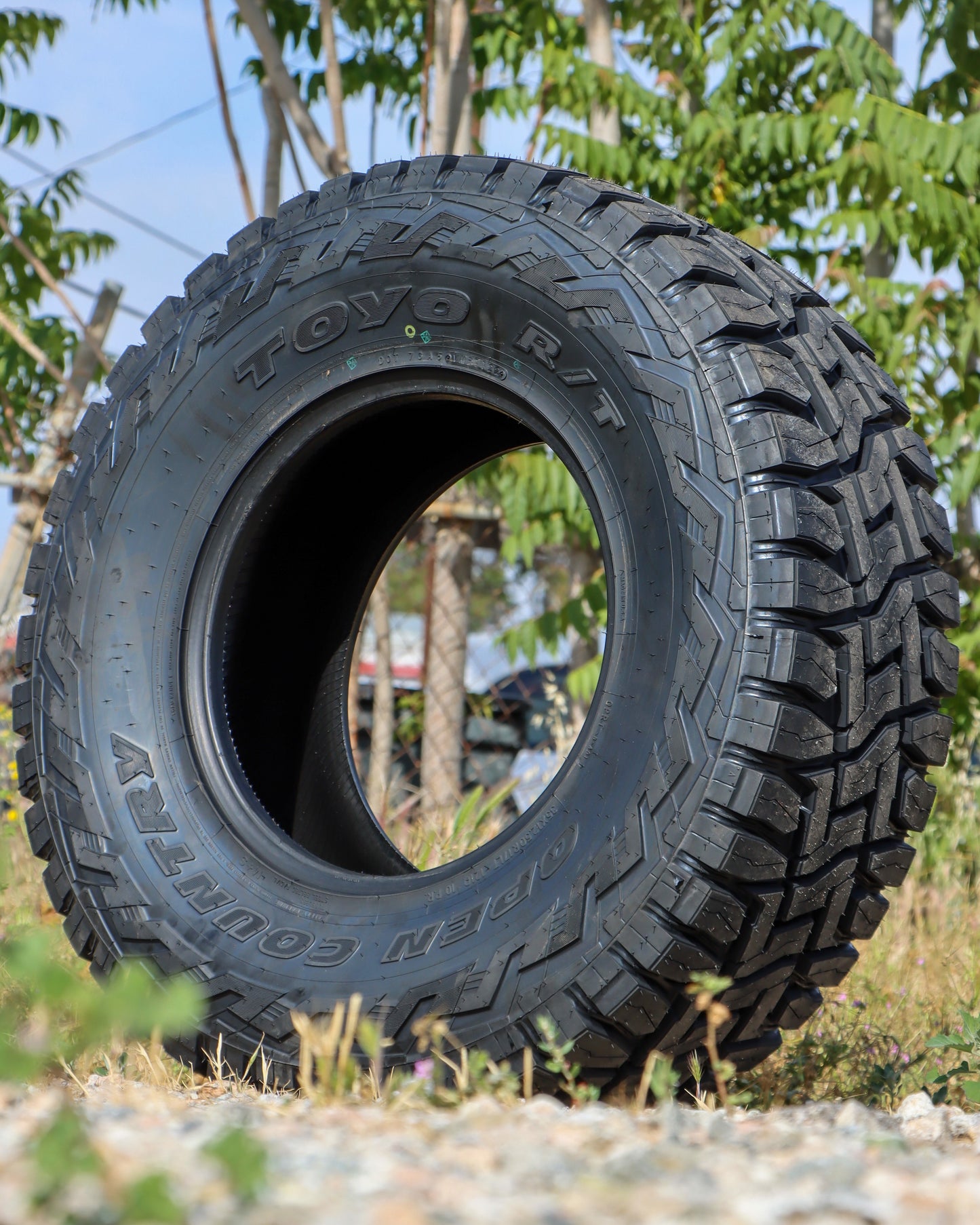 Toyo Open Country R/T sitting in a field with trees in the background.