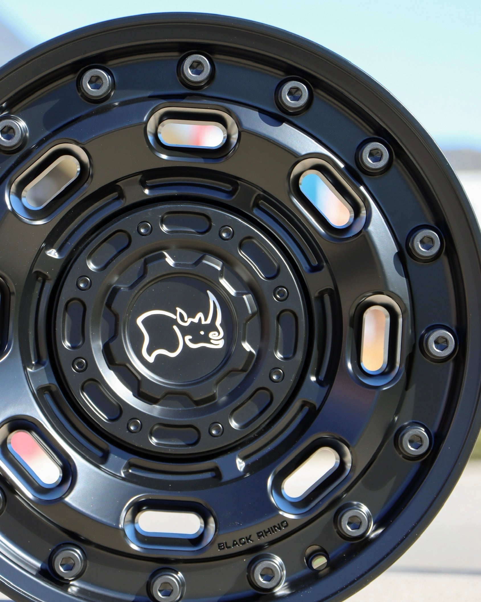 Close Up of Black Rhino Atlas Wheel in a matte Black finish