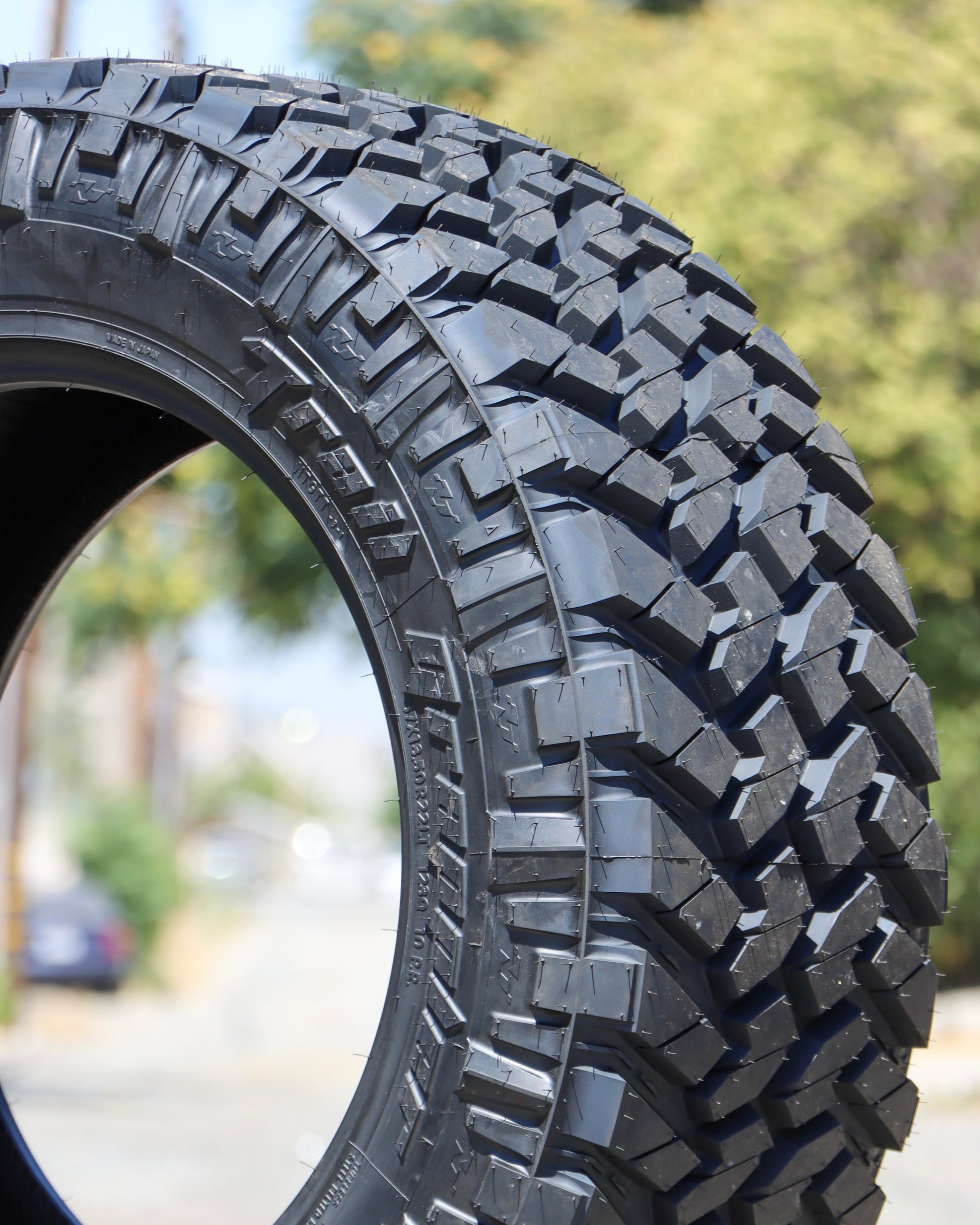 Close-up of the nitto Trail Grappler showing the tread and sidewall.