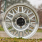 Raceline ryno tr wheel in a machined finish, sitting in a field.