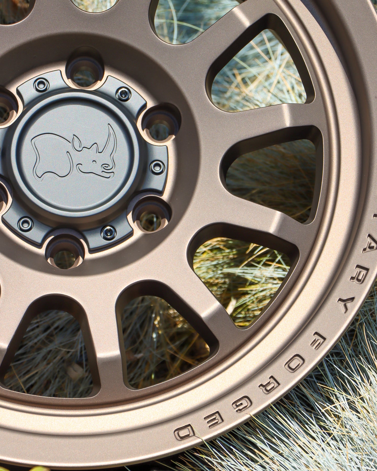 Close-up of the Black Rhino Rapid Wheel in a Matte Bronze Finish.