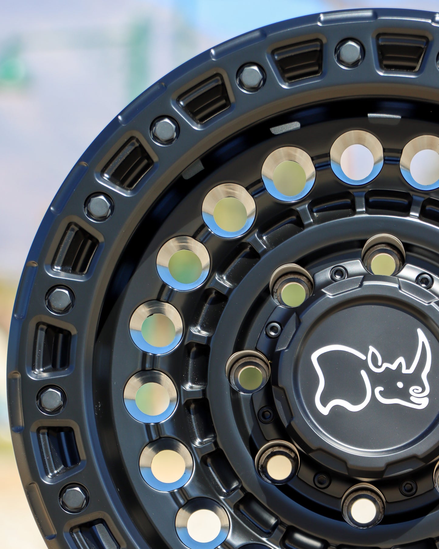 Close-up of Black Rhino Sentinel wheel in a matte black finish.