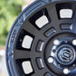 Close-up of the Icon thrust wheel in a satin black finish.