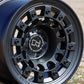 Close-up of the black rhino Fuji Wheel in a matte black finish.