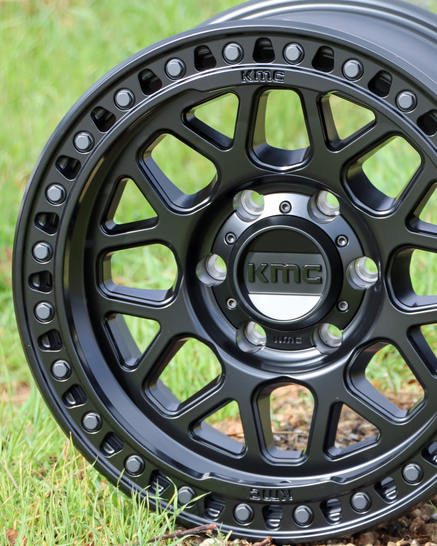 Close up of the KMC GRS Wheel in a satin black finish.